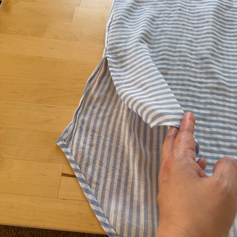 la Vie en Rose Aqua Striped Button Down Tunic Cover Up Tropical Resortwear M - Picture 7 of 9